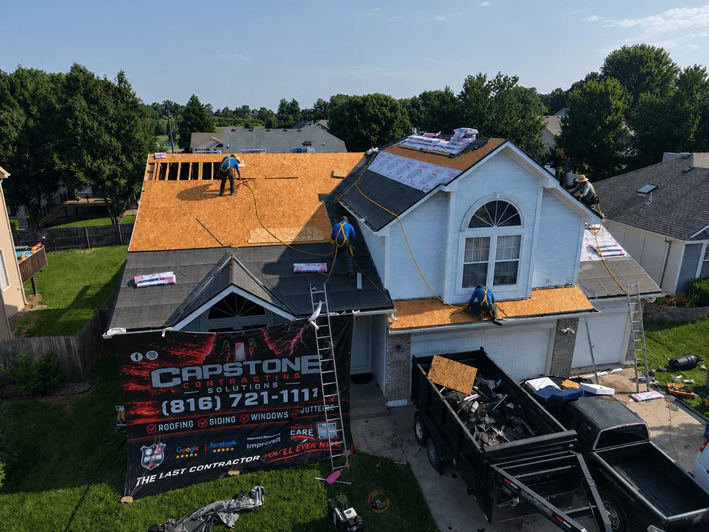 Residential roof replacement in progress